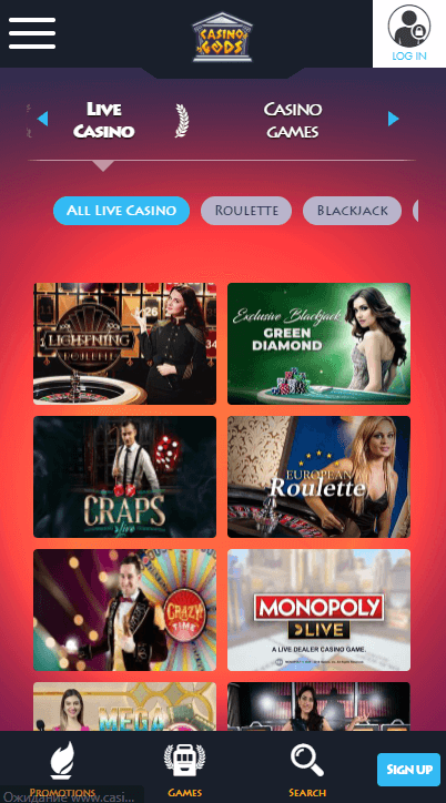 CasinoGods live mobile